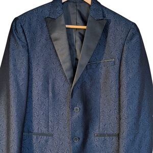 Kenneth Cole Midnight Blue Textured Tuxedo Jacket with Satin Lapel 38S Classy